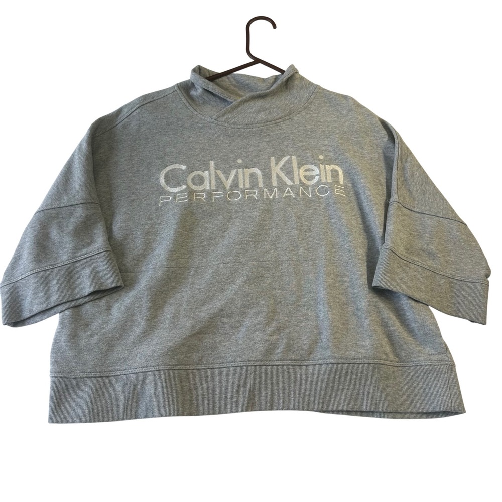 Calvin Klein Performance Gray Funnel Neck 3/4 Sleeve Logo Sweatshirt XL